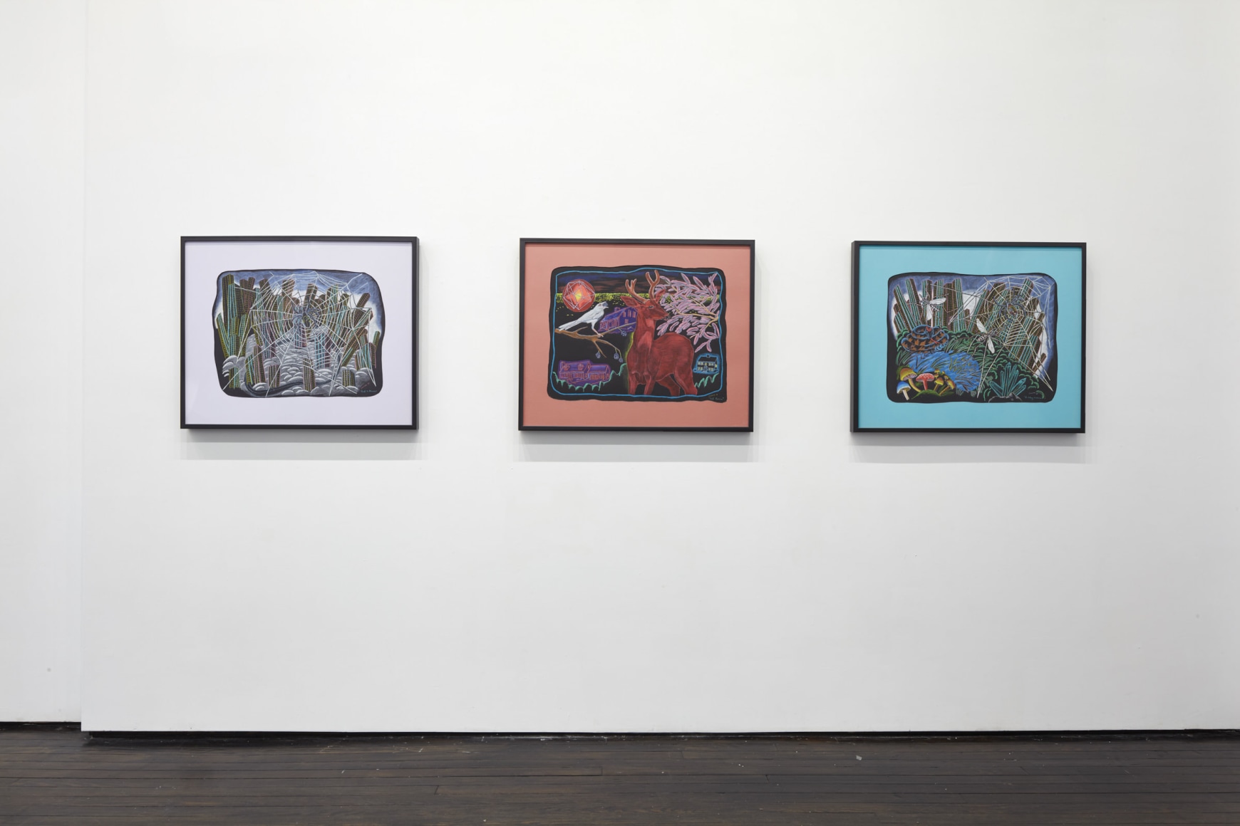 Gallery view of three pencil works