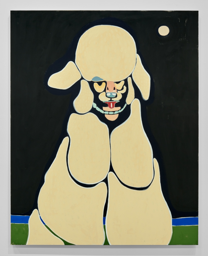 painting of poodle at night 