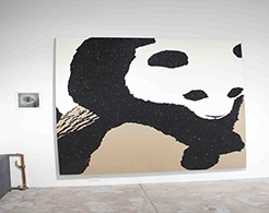 Painted Panda, mounted on gallery wall