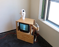 TV installation, with dummy head atop