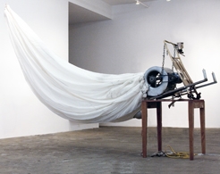 Kal Spelletich, homemade machine with bedsheet
