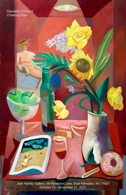 Red painting, showing table arrangement and nude woman in the background