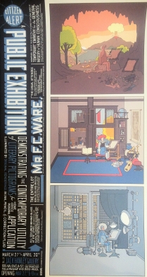 Chris Ware, comic style poster with three panels