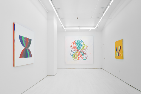 gallery view of three abstract works