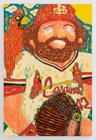 Multicolored painting showing Cardinals baseball player