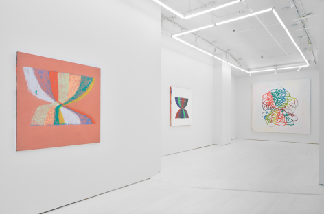 Gallery view of several abstract works