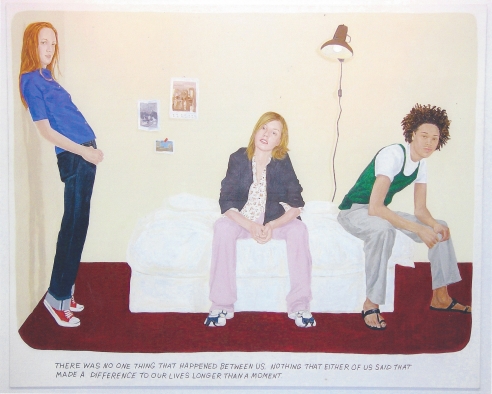Painting of three individual in living room