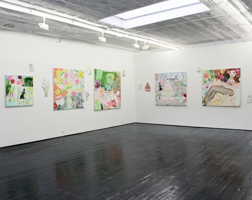 Juwelia, exhibition view of several paintings and ceramics
