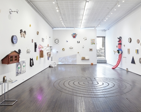 Installation view of Horology exhibition, featuring a number of small scale works from different artists 
